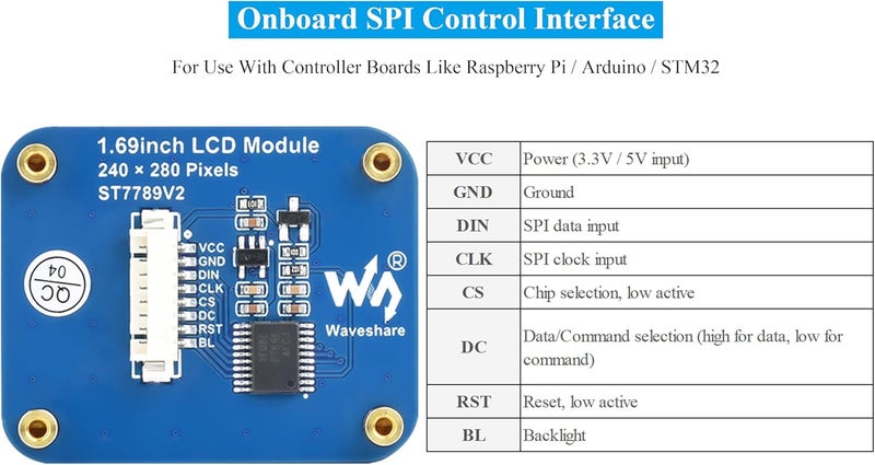 UBEEKOO وحدة عرض LCD بحجم 1.69 بوصة، لوحة عرض IPS متوافقة مع Raspberry Pi 5/4B/3B+/3B/2B/Zero W/WH/Zero 2 W/Arduino/STM32، شريحة تشغيل مدمجة ST7789V2، واجهة SPI - Image 5